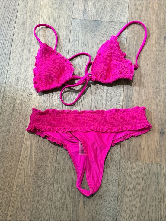 Frankie's Bikinis Other - Frankie’s Bikinis- Hot Pink Smocked Ruffle Bikini Set